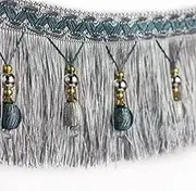 Fringe Trim，Curtain Tassels， 12 Yards Curtain Decorative Braid Beaded Pendant Tassel Fringe Trim for Sewing Crafts Home Decor DIY Party Hanging(Grey)