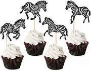 Ercadio 24 Pack Zebra Cupcake Toppers Zebra Cupcake Picks Animal Cupcake Picks Zebra Birthday Cupcake Decorations for Baby Shower Birthday Animal Theme Party Cake Decor Supplies
