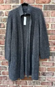 NWT Eileen Fisher Charcoal Silk Noil Knit Stand Up Collar Open Cardigan 3X