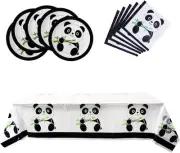 31 Pcs Panda Party Supplies, Panda Disposable Tableware Set with 10 Panda Plates