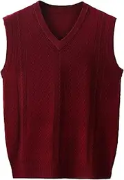 [SWJGLITTR] Men's Sweater Knitted Vest Lightweight Pullover Sleeveless Sweaters Slim Fit Casual Knit Lightweight Vest, Claret, Medium