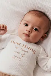 [Cotton On Kids] Cotton On Kids - Organic Pointelle Long Sleeve Bubbysuit - Milk/best thing 2025 NEWBRN MILK/BEST THING 2025