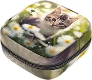 Period Bag,Sanitary Napkin Storage Bag,Daisy and Flower Cat,Tampon Holder for Purse