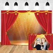 Leyiyi 8x6ft Theater Red Stage Backdrop Glitter Golden Dots Spotlight Photography Background Red Curtain Gold Stars Birthday Party Celebration Decorations Kids Adults Portrait Photo Booth Props