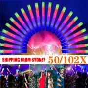50/102PCS LED Foam Sticks RGB Thunder Wand Glow Sticks Flashing Light Rave Party