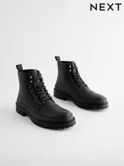 Black Leather Lace Up Boots (N25142) | $61