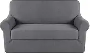 Smarcute Couch Cover High Stretch 2 Piece Sofa Cover Furniture Protector Perfect Fit Durable Spandex Stretch Jacquard Fabric Super Soft Slipcover,2 Seater,Grey