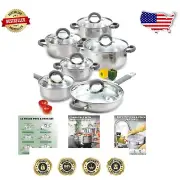 Durable 12-Piece Stainless Steel Cookware Set with Easy-Clean Reflective Finish