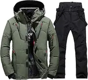 [Aoleaky] Thermal Winter Ski Suit for Men Windproof Skiing Down Jacket Bibs Pants Set Male Snow Costume Snowboard Wear, 1set(jacket Pants)05, X-Large