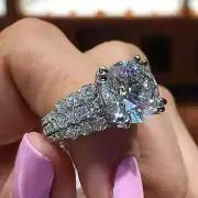 Real 925 Sterling Silver 3.00 CT Round Cut Moissanite Engagement Ring Size-10.5