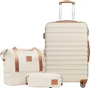 [COOLIFE] Suitcase Trolley Carry On Hand Cabin Luggage Hard Shell Travel Bag Lightweight The Suitcase Included 1pcs Travel Bag and 1pcs Toiletry Bag (White, 24 Inch Luggage Set)