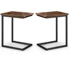 Home Square 2-Piece 20" C Side Table with Wood Top Set in Dark Cognac Brown