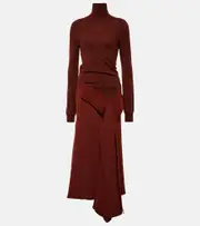 [Victoria Beckham] Victoria Beckham Turtleneck wool and crêpe midi dress AU 10 red