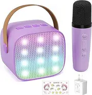 iXTRA Kids Karaoke Machine for Girls, Portable Karaoke Speaker with Bluetooth Wireless Microphone for Adults, Mini Karaoke Microphone Birthday Gifts for Girls Age 4 5 6 7 8+ Years Old-Purple 1 Mic