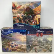 Disney Thomas Kinkade Donald Duck, Dumbo, Mickey & Minnie Lot Of 3 Puzzles NEW