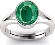 [LMDLACHAMA] Natural Emerald 8.25 Ratti / 7.90 Carat Panna Silver Adjustable Ring for Women's and Men's (Lab - Approved), German Silver, Emerald