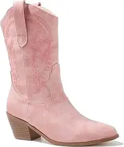 [Dressnu] Mid Calf Boots Western Cowboy Boots Women Chunky Heel Mid Heel Pointed Toe