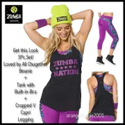 ZUMBA Tank w Built-in-Bra+Loved by All Chugether Beanie+Capri Leggings -3Pc.Set