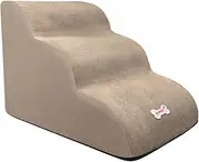 MFMEXUL Pet Dog Stairs, Dog Stairs 3 Steps Dog Ramp Removable Non-Slip for Small Dogs and Cats, Soft Dog Climbing Ladder, Cat Stairs, Khaki