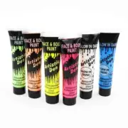 6 x 15ml UV Neon, Glow & Pearl Face & Body Paints With Free Blacklight