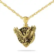 American Bald Eagle Gold/Stainless Steel Funeral Cremation Pendant w/Necklace