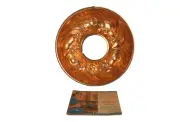 Vtg Nordic Ware Giant Ring Fruit Mold Pan Coppertone + Recipe book Cat#245 NOS