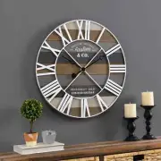 White Wall Clock Farmhouse Home Decor Analog with Roman Numerals Grey Blue Wood