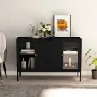 Steel Glass Sideboard Buffet Cabinet Storage Rack Display Shelf Cupboard Black