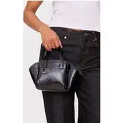 Black Crinkle Patent PU Handbag, Black