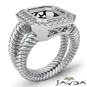Halo Bezel Emerald Cut Semi Mount Diamond Engagement Ring 18k White Gold 0.35Ctw