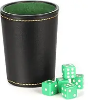 Leather Dice Cup with 5 Dice – Dice Shaker with Felt Interior | Durable Noise Dampening Dice Cup for, Farkle, Family Board Games, and Bar Entertainment Quiet dice Cup for Family Board ga