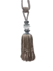 PAIR 2 pieces Curtain Tie Backs Tassel with Faceted Glass Top - 260mm TAUPE