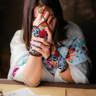 楊麗萍同款復古民族風刺繡花手套中國風布藝護腕舞蹈飾品手鏈女