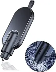 Window Breaker Seatbelt Cutter, Spring Loaded Emergency Escape Tool for Auto, Keychain Glass Breaker for Land and Underwater, 2-in-1 Car Safety Hammer for Automotive Accidents (Black)