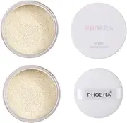 2 Pack PHOERA Setting Powder,Control Oil Brighten Skin Color Cover Blemish Whitening Face Makeup Lasting,Velour Powder Puff (101 Translucent)