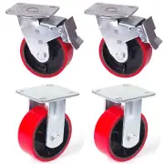 4x 5 inch Industrial 2000KG Fixed Swivel Brake Caster Wheels Casters Workbench