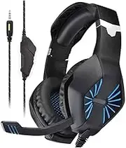 Gaming Headset, for PC, Virtual 7.1 Surround Sound, Lightweight, Memory Foam, Soft Leatherette, Durable Steel Sliders, Swivel-to-Mute Noise-Cancelling Microphone
