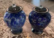 Canto Hand Blown Glass Cremation Urns for Ashes, Blue, Pair (Brand-New)