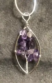 Wire Wrapped Amethyst Chip Gemstone Pendant On Silver Snake Chain