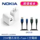 【NOKIA諾基亞】 PD+QC 20W 2孔充電器+經典極速充電線 1.25M 2A (P6305+P8200A)