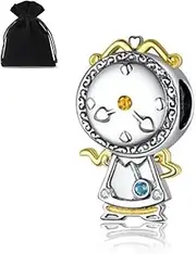 [Generic] Cogsworth Charm, Cogsworth Clock Charm, Sterling S925 Silver, Hand Applied Enamel, Fits European Charm Bracelets, Valentines Charm, Sleeping Beauty Charm