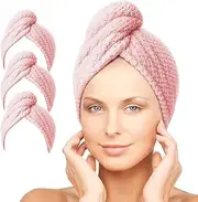 PGlife Hair Towels Wrap, Microfiber Super Absorbent Quick Drying Hair Turban, 10" x 26",3 Pack,Pink