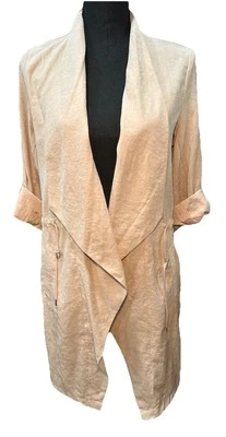 Zara Jacket Tan Open Front & String Belt Cardigan Pockets Roll Tab Sleeve Small