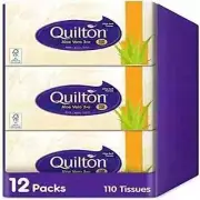 Quilton 3-Ply Aloe Vera Facial Tissues – Pack of 12 Boxes (110 Tissues per Box)