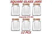 12 x 475ml Square Vintage Glass Jar Rose Gold Lid Kitchen Food Storage Jars Canister