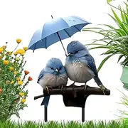 Decorative Plant Stakes - Acrylic 2D Flowerpot Decoration,Blue Bird with Umbrella Garden Stakes Whimsical Sign for Patio Front Yard Backyard Path Planter Decoration