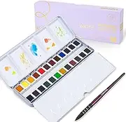 LIGHTWISH Watercolor Paint Set, 24 Colors Professional Watercolor Paint with Watercolor Brushes, Travel Watercolor Set for Artists and Crafters, Art Supplies for Adults