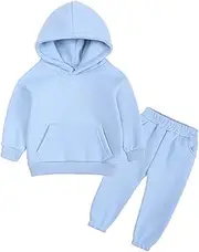 [Generic] Toddler Boy 4t Outfits Toddler Kids Babys Girls Boys Spring Winter Solid Warm Thick Long Sleeve Pants Hooded Hoodie Sweatshirt Set Outfits Baby Bundles Light Blue