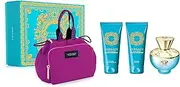 Versace Dylan Pour Femme Natural EDT Spray, Body Lotion and Shower Gel with Handbag 4-Piece Gift Set, Turquoise