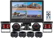 9" Split Screen Monitor 4x 4 PIN Reversing Cameras Side Rear View System Trailer